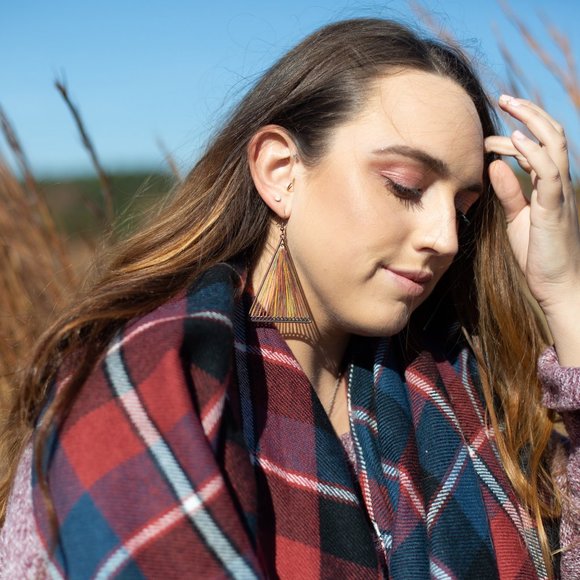 Bohemian Geometric Threaded Large Earrings - Picture 3 of 8